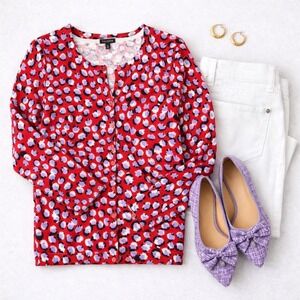 Talbots Perfect Cardigan- Bright Floral (XL) Button Front Soft Fine Knit Light